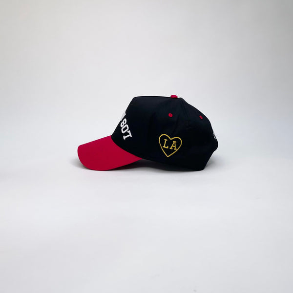 LOS ANGELES REBEL 5 PANEL MID PROFILE BASEBALL CAP/BLACK/RED