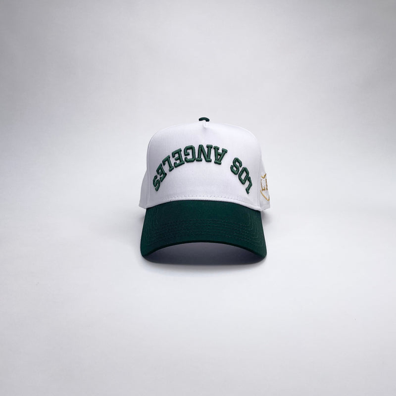 LOS ANGELES REBEL 5 PANEL MID PROFILE BASEBALL CAP/WHITE/GREEN